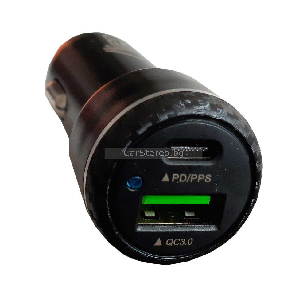 Адаптор за автозапалка TX568C, 12-24V, 3000mA, USB, TYPE C