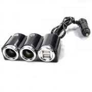 USB зарядно за Телефон за Кола, Разклонител за запалка с 2 гнезда, 2xUSB изхода, 12-24V, 1000mA, CAR-1502